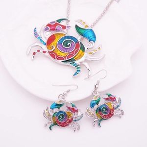 Enameled Sea Crab Necklace & Earring Set